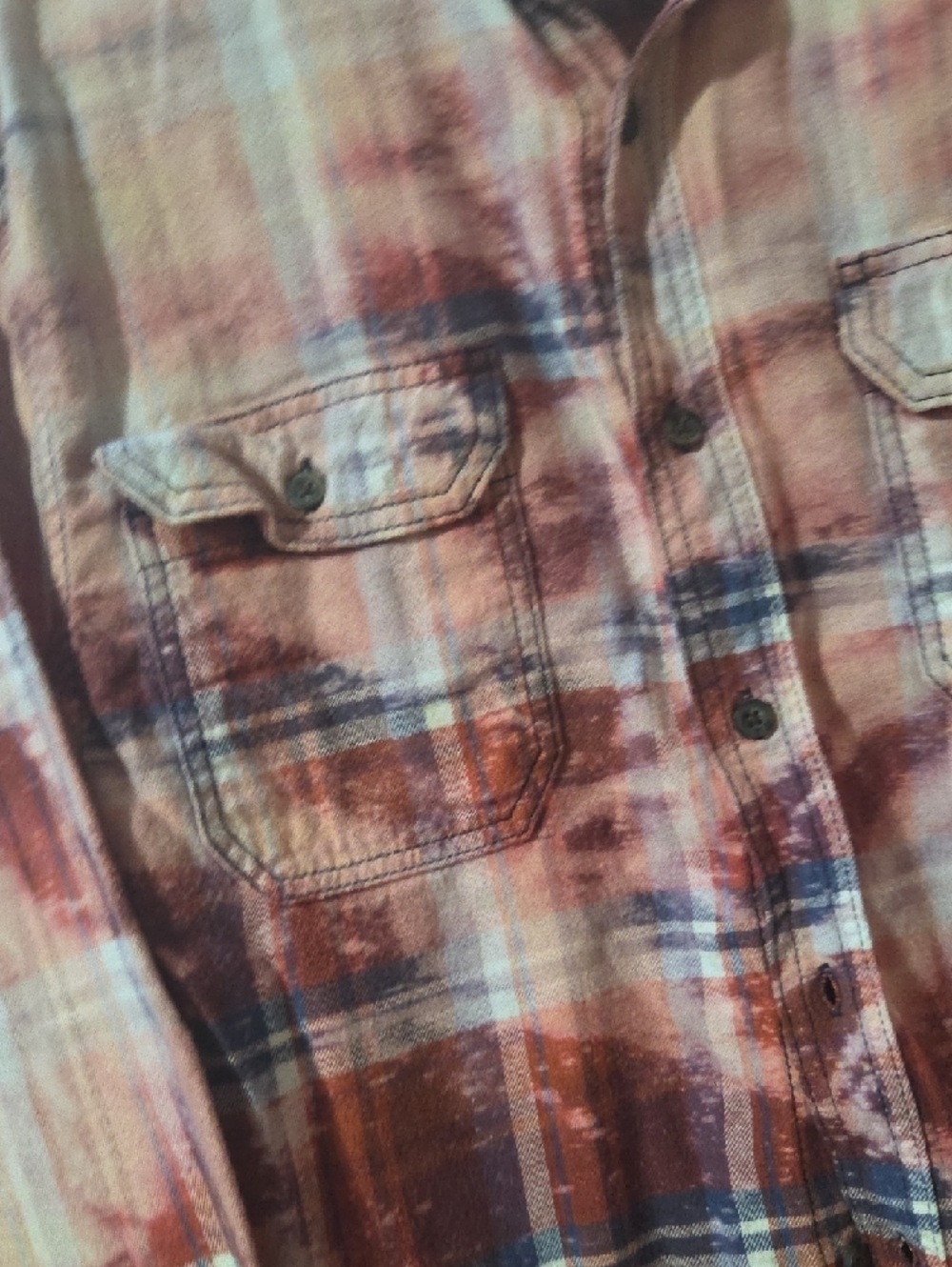 George Hand Bleached/Altered Navy/Red Plaid Button-Up Flannel - Picture 6 of 11